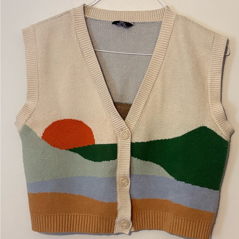 V-Neck Cream and Orange Sweater